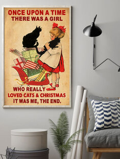 فتاة وسوداء القطط نمط غير المؤطرة النفط اللوحة قماش جدار الفن غرفة المعيشة ديكور المنزل