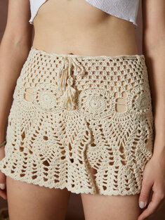 Knit Crochet Hollow Mini Skirt-278