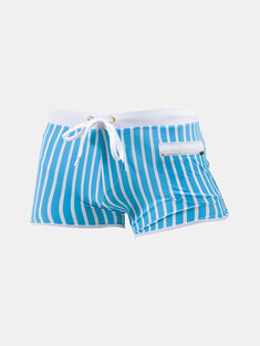 Stripes Zipper Pocket Swim Trunks