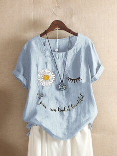 Daisy Floral Printed Letter T-shirt-3200