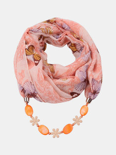 1 Pcs Chiffon Floral Print Shell Pendant Decor Sunshade Keep Warm Scarf Necklace-144706
