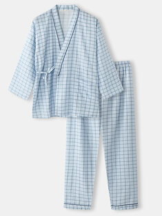 Gingham Print Lace Up Pajamas Sets