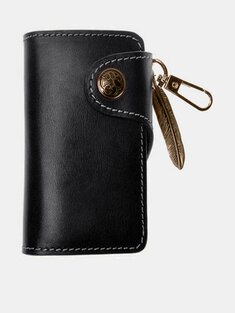 Menico Neutral Leather Everyday Vintage Casual Snap Card Slot Keychain Wallet