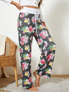 Plus Size Allover Flowers Print Pajamas Pants