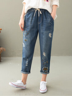 Ripped Embroidered Jeans-835