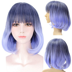 35-40 سنتيمتر الأزرق التدرج الباروكة تأثيري امرأة متوسط ​​طول موجة قصيرة الشعر المتناثرة الباروكات