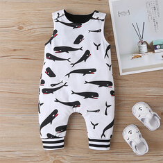 Baby Cartoon Whale Print Rompers For 6-24M