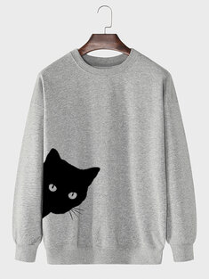 Black Cat Print 100% Cotton Sweatshirt