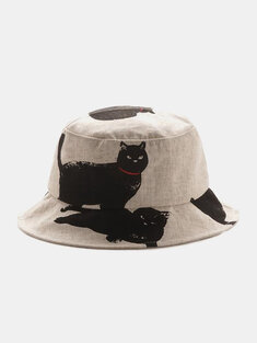 JASSY Unisex Cotton Polyester Black Cat Print Casual Outdoor Versatile Foldable Outdoor Sun Hat Bucket Cap