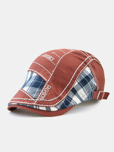Menico Men Cotton Plaid Panel Parallel Arrow Embroidery Thread Outdoor Visor Beret Flat Cap Forward Hat