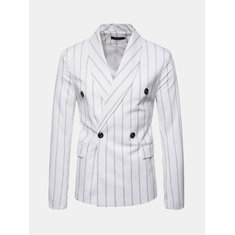 Mens Stitching Striped Long Sleeve Suit