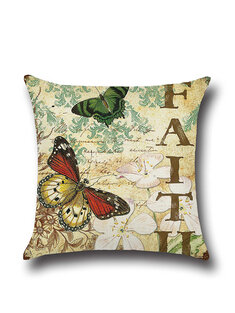 Home Cute Butterfly Linen Pillow Sofa Pillow Office Siesta Pillow