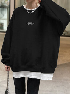 Fake Two Pieces Drop Shoulder Patched Loose Sweatshirt