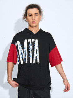Men Colorblock GMTA Graphic Hooded Soft Breathable Street T-Shirt