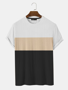 Mens Color Block Patchwork Textured Short Sleeve T-Shirts