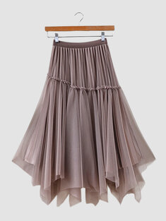 Pearl Mesh Irregular Pleated Skirt-178
