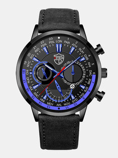 6 Colors Men's Stainless Steel Faux Leather Strap Luminous Calendar Display Quartz Watch