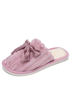 Women Bowknot Embellished Soft Comfy Warm Home Slippers
