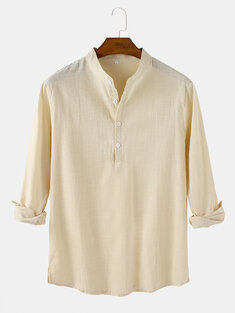 Solid Cotton Linen Henley Shirts