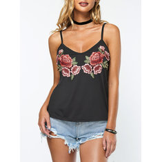 Sexy Rose Embroidery V-neck Camisole Women Tank Tops-3354