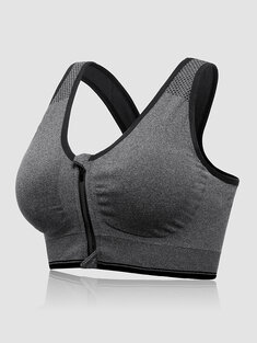 Plus Size Front Zipper Wireless Shockproof Full Cup Removable Pad Sports Bras