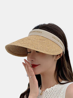 Women's Straw Woven Outdoor Travel Large Brim Sunscreen Breathable Visor Hat Baseball Cap