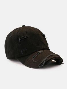 Unisex Cotton Distressed Ripped Hole Solid Color Trendy All-match Adjustable Outdoor Sunshade Peaked Caps Baseball Caps-144437