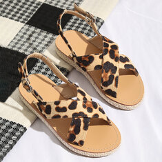 Girls Daily Cross Band Leopard Printed Synthetic Suede Comfy Back Buckle Strap Beach Sandals