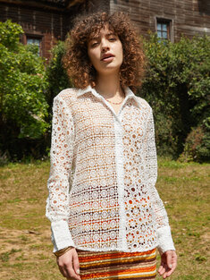 Crochet Floral Lace Hollow Shirt-113