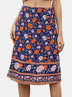 Bohemian Floral Slit Hem Skirt