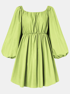Solid Color Square Collar Dress-144862