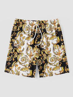 Men Baroque Print Stick Swimwear Quick Dry Board Shorts-142359