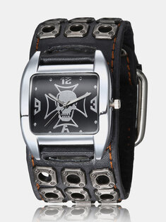 Square Skull Leather Watch-18757