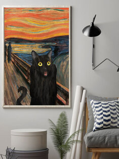 Black Cat Unframed Oil Painting Canvas Mysterious Wall Art Living Room Home Decor