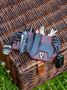 Men Genuine Leather Vintage Multitool EDC Belt Bag Durable Multifunctional Portable Belt Loop Waist Small Bag-26485