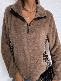 Leopard Stitch Zip Sweatshirt
