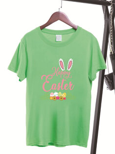 Easter Cartoon Print O-neck T-Shirt-3125
