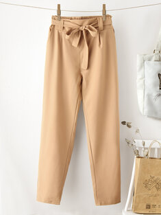 Solid Color Knotted Pocket Pants-268