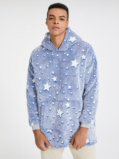 Stars Pattern Flannel Warm Blanket Hoodie