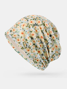 Women Polyester Floral Pattern Thin Breathable Sunshade Spring Autumn Outdoor Turban Hat Beanie Hat