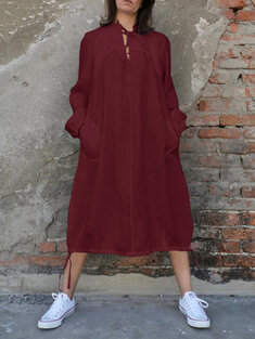 Solid Color Long Sleeves Dress-144853