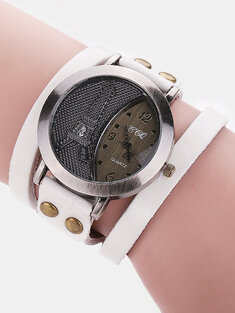 8 Colors Genuine Leather Strap Stainless Steel Vintage Multilayer Eiffel Tower Decor Dial Quartz Watch-144751