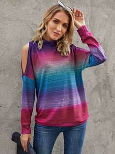Fantasy Contrast Color Off-shoulder Long Sleeve Women Sweatshirt