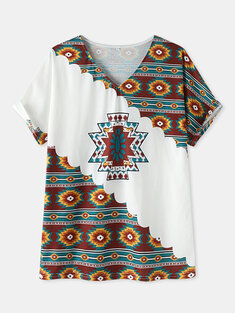 Ethnic Pattern Geometric Print T-shirt-3291