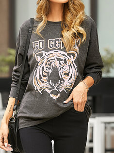 Tiger Print O-neck Long Sleeve Casual Sweatshirt For Women