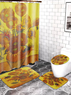 180x180 سنتيمتر عباد الشمس حمام النسيج دش الستائر ضد للماء غطاء غطاء المرحاض حصيرة