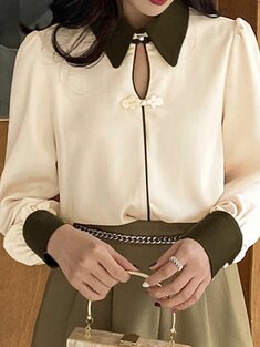 Contrast Hollow Frog Button Blouse