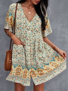 Bohemian Floral Ethnic Pattern Dress