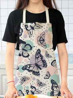 Butterfly Pattern Cleaning Colorful Aprons Home Cooking Kitchen Apron Cook Wear Cotton Linen Adult Bibs
