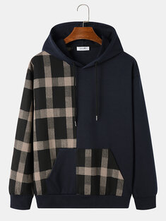 Check Patchwork Casual Hoodies